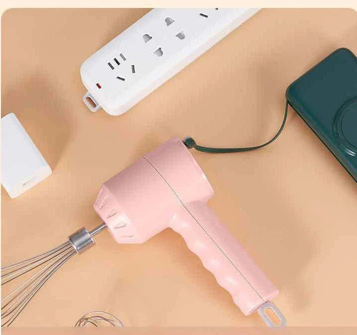 Cordless mini wireless electric hand mixer with whisk and beater attachments, available in green, white, and pink colors