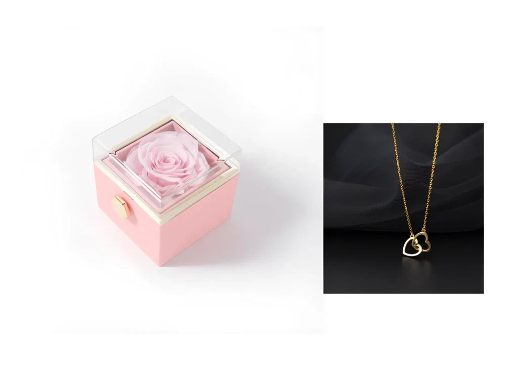 Acrylic rotating rose jewelry box in sapphire blue, 10cm diameter with three-layer storage and carrying bag