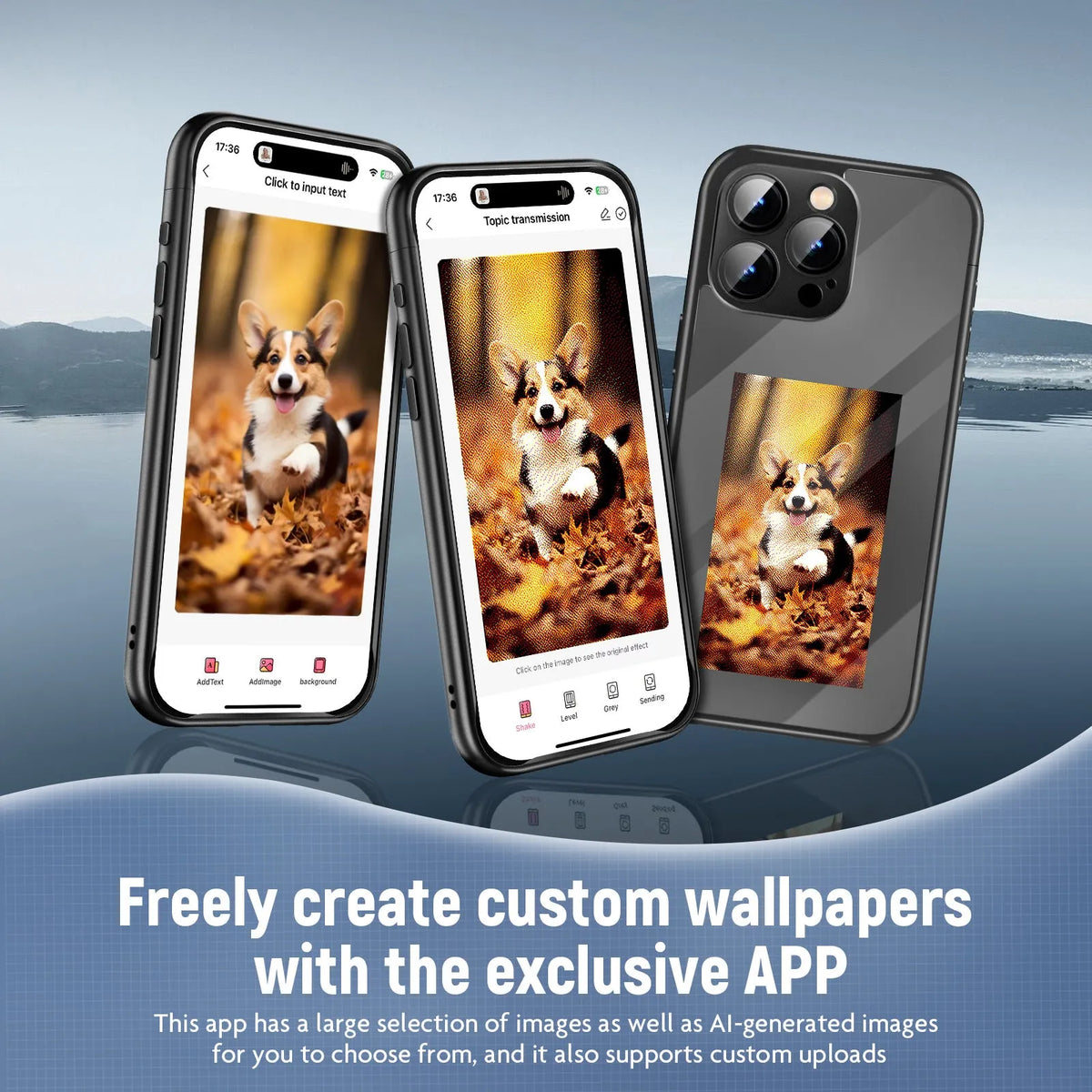 iPhone 15 Pro Max NFC ink screen flip phone case in black with DIY customisation elements visible