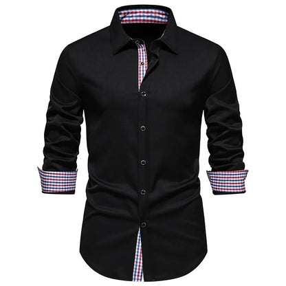 Men's loose fit plaid long-sleeved shirt in polyester blend fabric available in three colours
