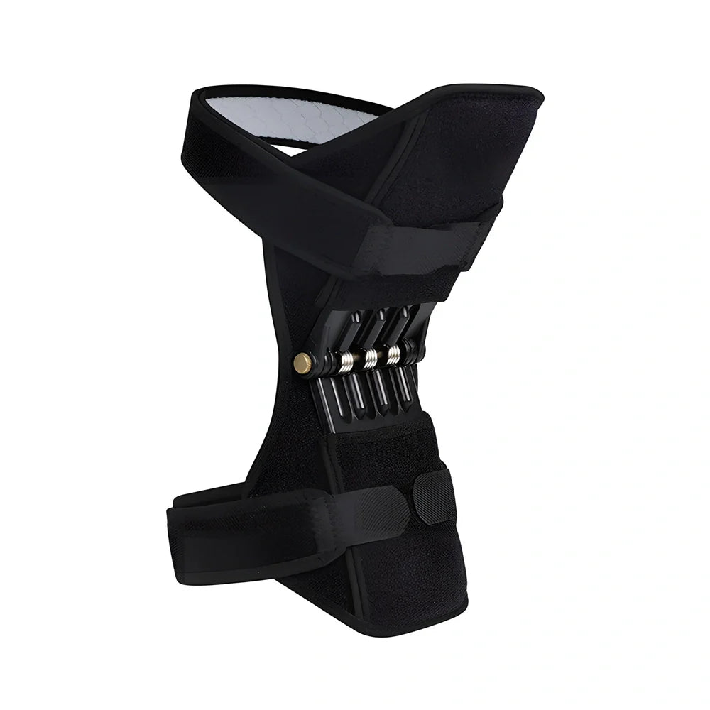Black joint support knee pads with rebound spring system and breathable fabric