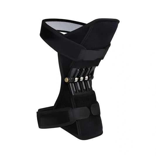 Black joint support knee pads with rebound spring system and breathable fabric