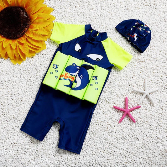 Buoyancy swimsuit with sun protection in Korean style patterns, available in sizes S to XXL for early swimming education