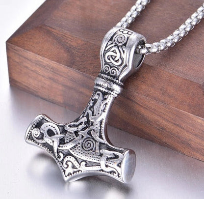 Stainless steel Norse rune necklaces with various Viking symbols and designs