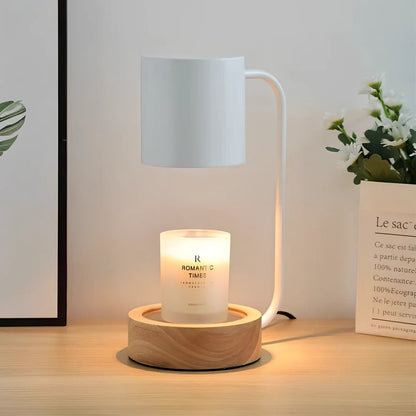 Bedroom aromatherapy lamp with wooden base and dimming control for smokeless wax melting