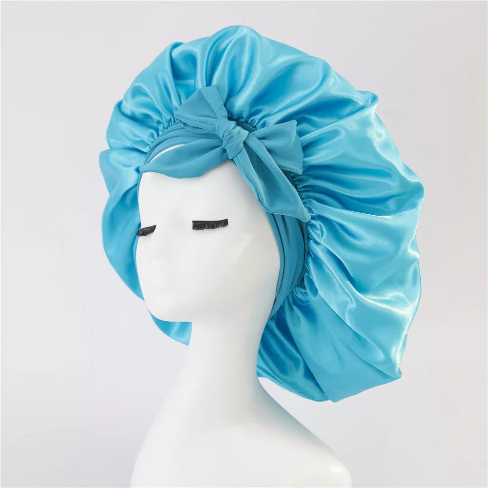 Double-layer silk bonnet for sleeping in various colors