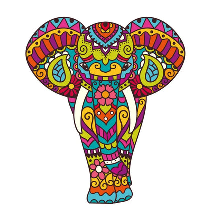 Wooden jigsaw puzzle with colourful elephant and turtle shaped pieces in A3, A4, A5 sizes