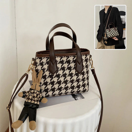 Premium Houndstooth Crossbody Bags for Women - Stylish Wool Handbag with Adjustable Strap and Spacious Main Compartment