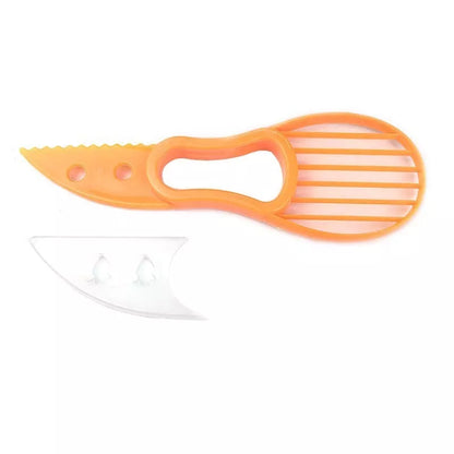 Multifunctional avocado knife in green and orange for slicing and peeling fruits