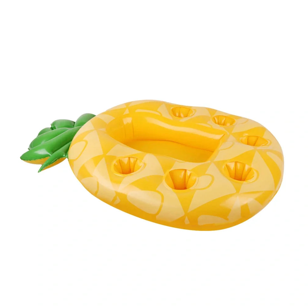 Yellow pineapple-shaped inflatable float with drink holders on 30cm platform
