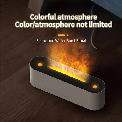 Black Flame Air ultrasonic humidifier with LED lights and mist output on wooden surface