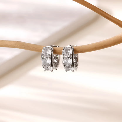 A pair of women's U-shaped clip-on earrings made from stainless steel with an inlaid zircon stone, in colour E5772P.