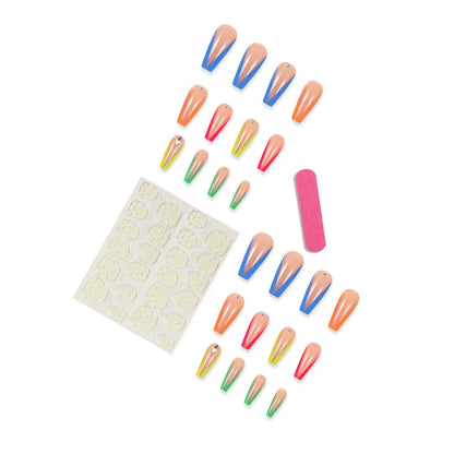 BKS3037 colour detachable nail tips with diamond French design and cartoon heart patterns.