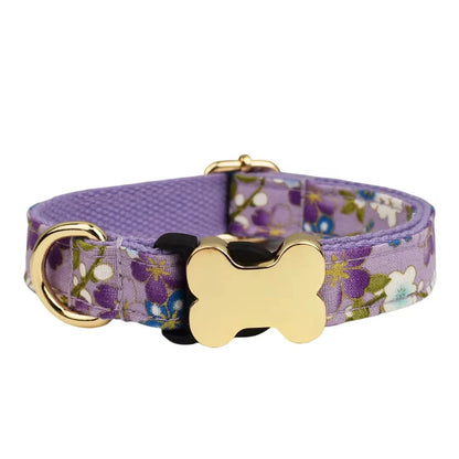 Nylon dog collar with bone buckle and printed grid pattern in adjustable sizes