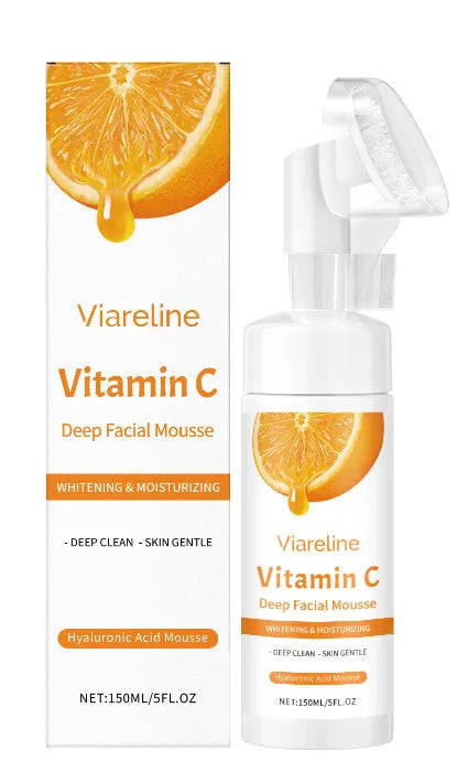 Vitamin C Brightening Cleansing Mousse facial wash gel with Hyaluronic Acid and Aloe Extract, 150ml capacity, formulated with Ascorbic Acid for a gentle, foam-based cleanse