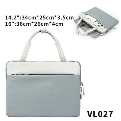 14.2 inch polyester laptop sleeve with soft handle, zipper pocket, in light grey, green, or orange