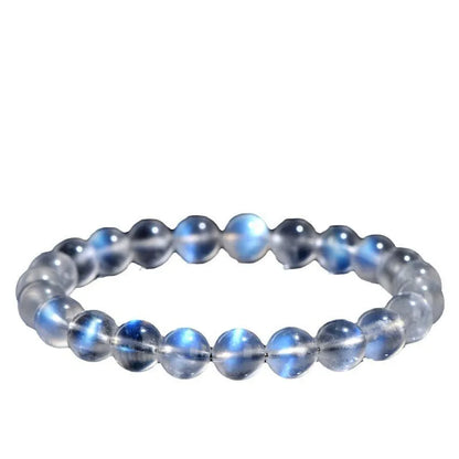Natural cream body blue moonlight crystal bracelet with grinding texture, unisex design, sizes 4mm to 10mm