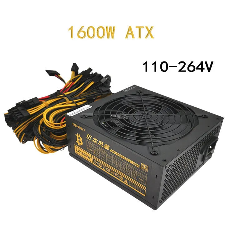 Black server power supply unit with multiple connection interfaces for AMD processor systems
