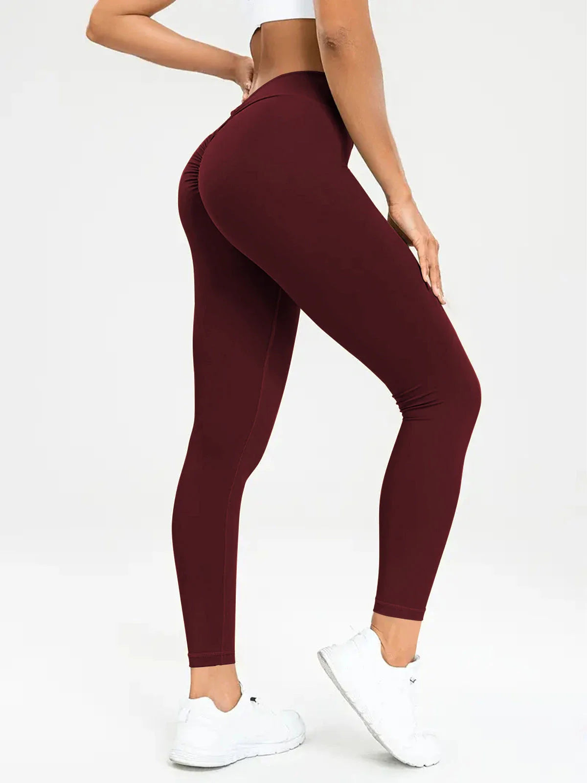 Slimming high-waist yoga pants with hidden tummy control, available in various colors and sizes