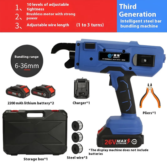 Electric steel bar tying machine with battery, charger and toolbox for construction reinforcement