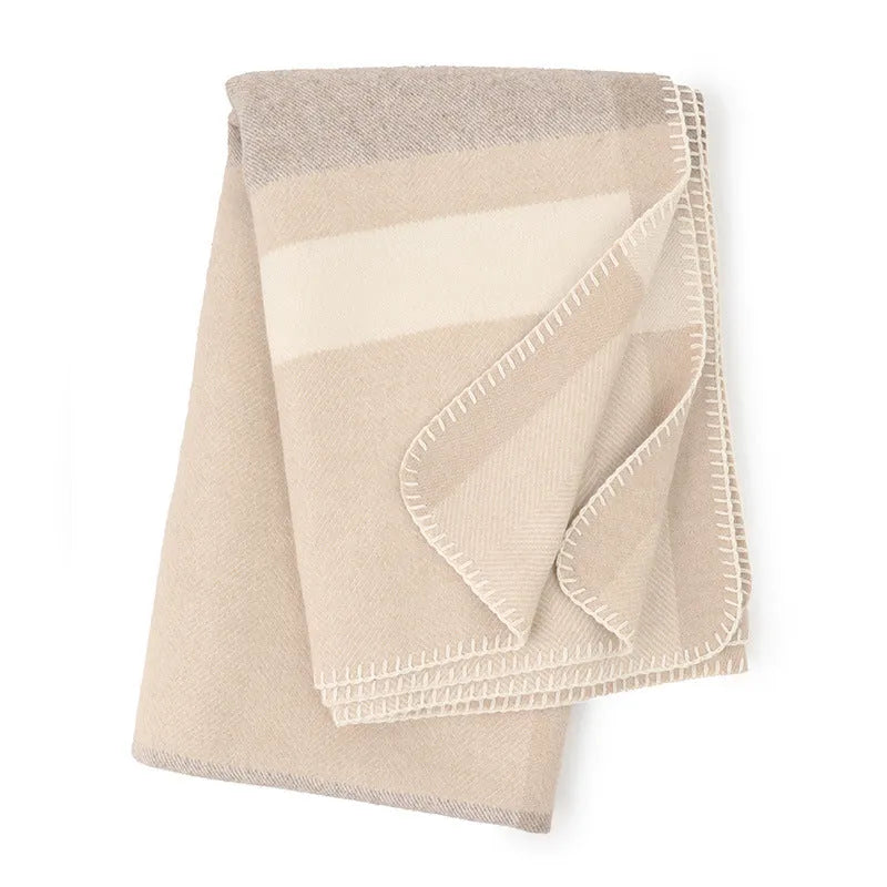 Wool jacquard twill striped blanket in green, purple, or carbon black for camping and household use