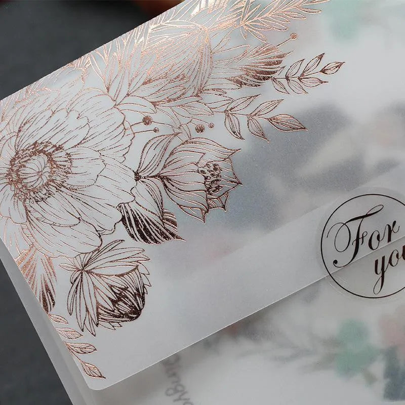 Sulfuric acid paper invitation cards with gold bronzing and matte finish, 12.5x17.6cm