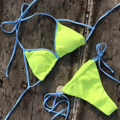 Ladies yellow nylon bikini swimwear with split bottoms and chest pad for beach wading, Asian sizes S M L