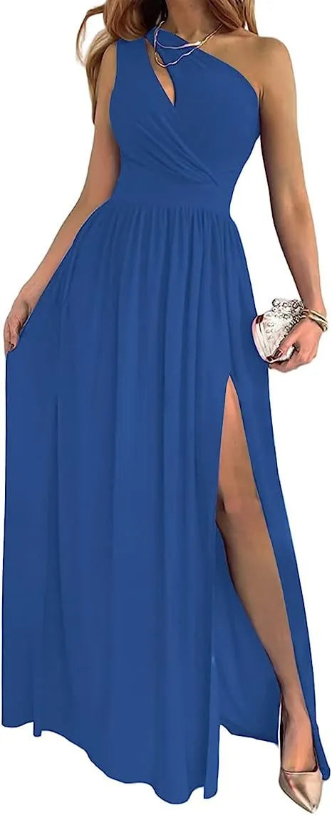 Women's one shoulder maxi dress with high split cutout detail in soft fabric