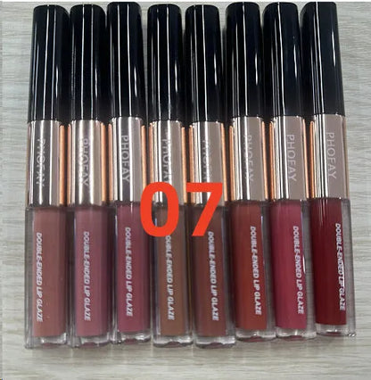 C-L021 double-head non-stick cup lip gloss with two applicator tips and eight colour options