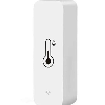 Compact white WiFi temperature and humidity sensor for smart home monitoring.