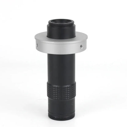 Black industrial camera monocular lens with 130x magnification and 60-300mm working distance