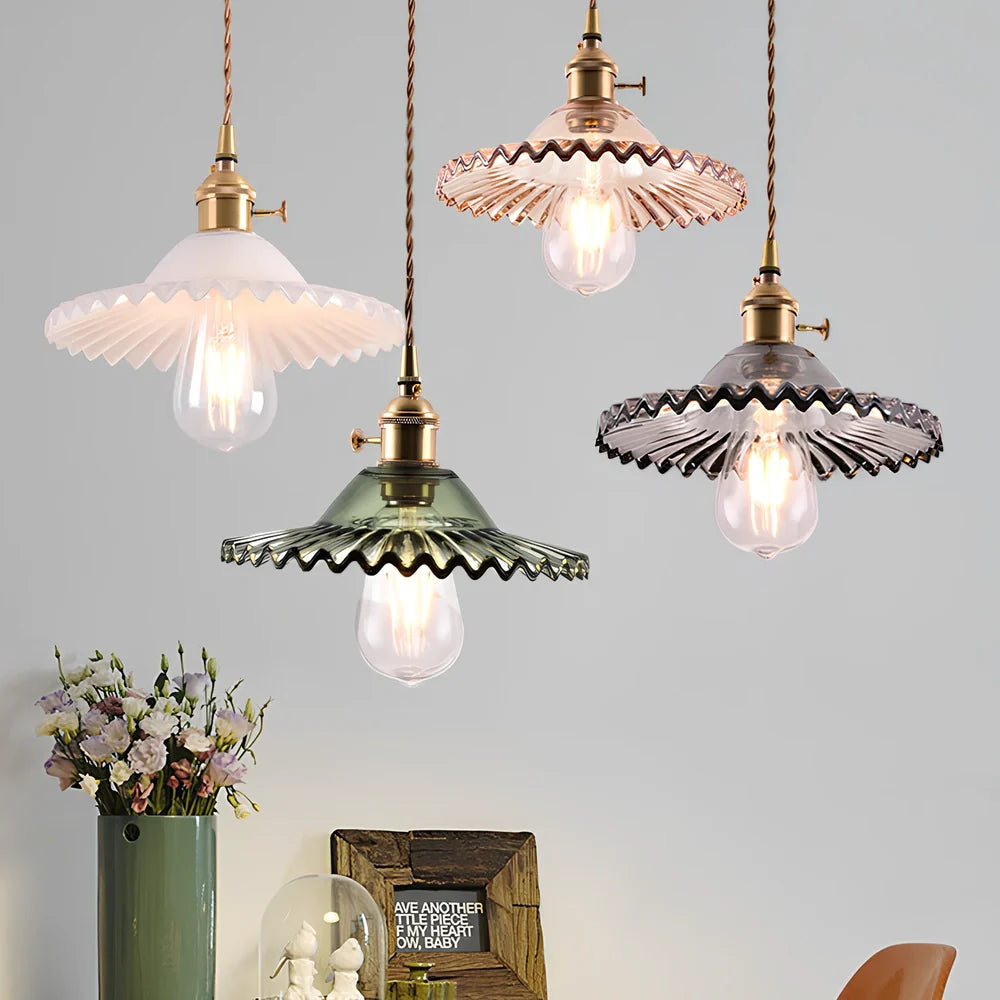 Nordic glass chandelier with copper body and adjustable 1.2m height in multiple colour options