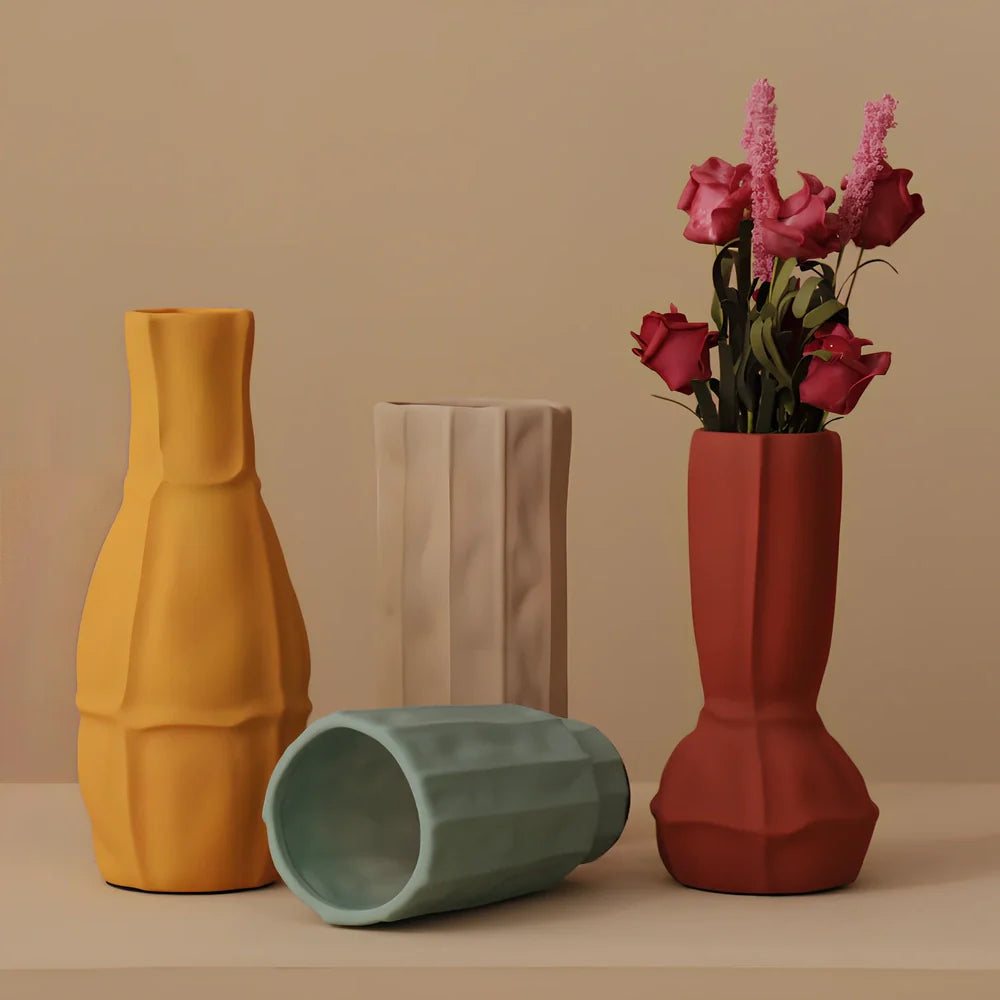 Morandi glazed ceramic geometric vase in soft colours with matte finish