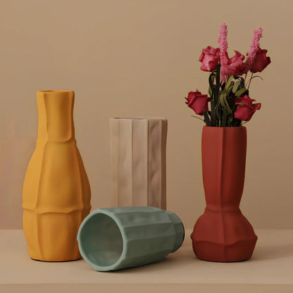 Morandi glazed ceramic geometric vase in soft colours with matte finish
