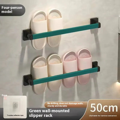 Wall-mounted bathroom slipper rack with integrated seat in Nordic style