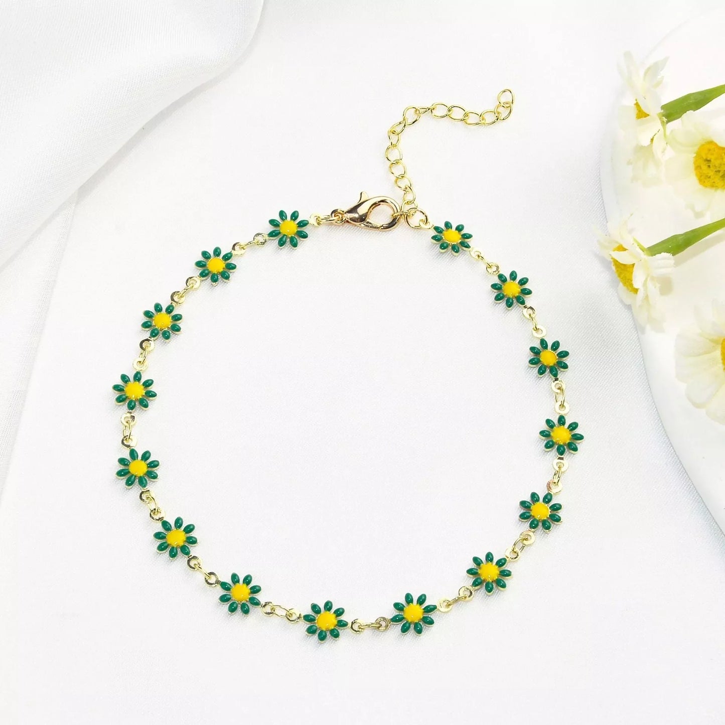 Little Daisy Anklet - Colorful floral ankle ring with adjustable fit