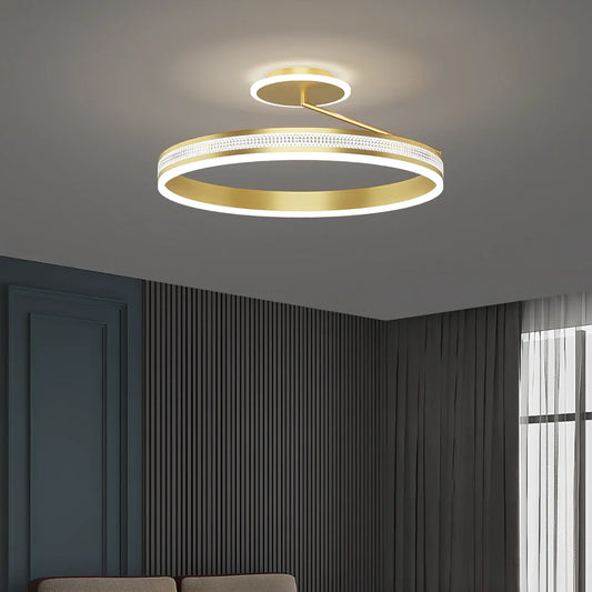 Circular bedroom ceiling light with PMMA lampshade in black or gold finish, 40cm or 50cm diameter