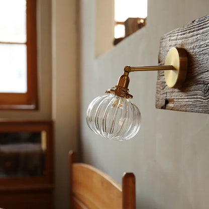 Pumpkin-shaped glass wall lamp in water ripple transparent or blue finish for ambient lighting