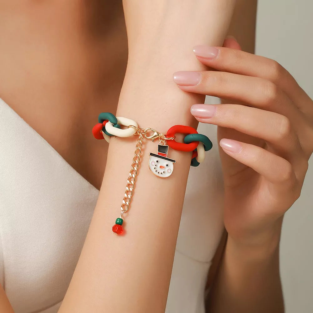 Festive Christmas Metal Chain Bracelet with Santa Claus and snowflake designs
