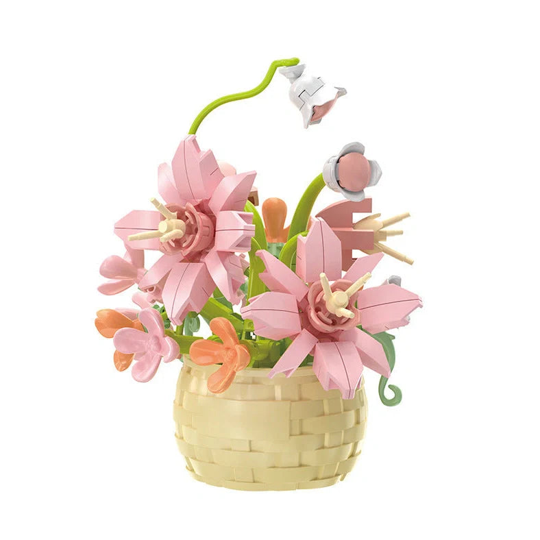 Eternal Flower Basket Decoration Rose Bouquet Children Educational Assembly Toy: Plastic building blocks for ages 7-14 with small particle construction and colour box packaging for creative floral arrangements