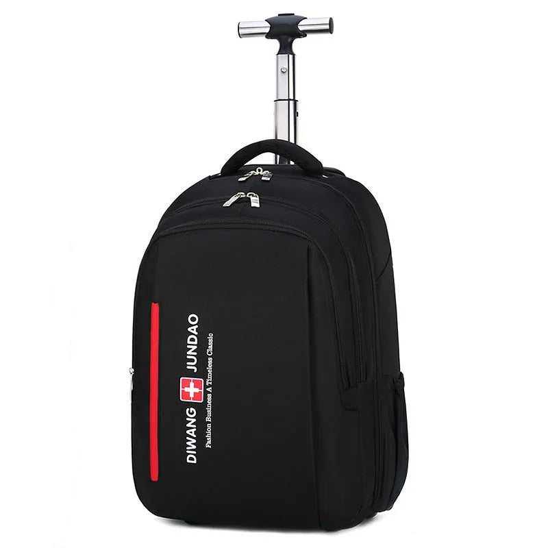 Black 18-inch business travel backpack trolley bag with letter pattern and shoulder straps