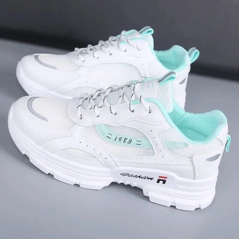 Women's breathable mesh board shoes in white, blue, or pink, high mouth and super high heel, sizes 35-40.