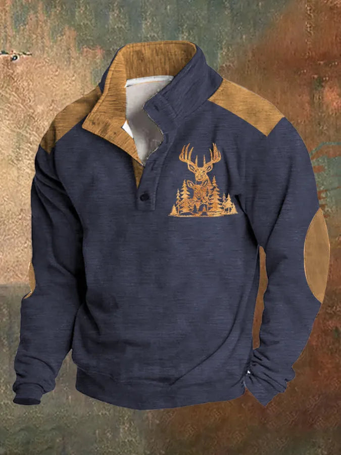 Loose four-button sweater with 3D digital printing texture in various colour options