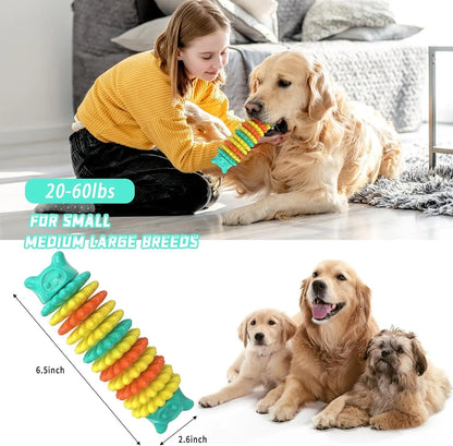 Blue natural rubber caterpillar-shaped dog chew toy measuring 17cm long