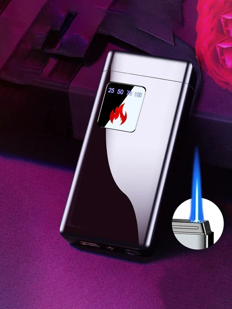 Black electronic lighter with touch-screen charging interface and adjustable flame control