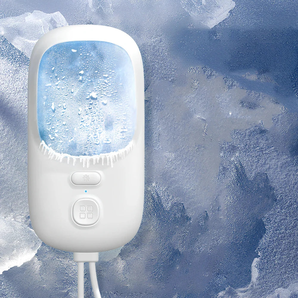 White neck fan with adjustable band and mechanical speed controls for personal cooling during activity