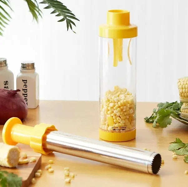 Yellow cylindrical corn stripper tool with 27cm height for manual kernel removal