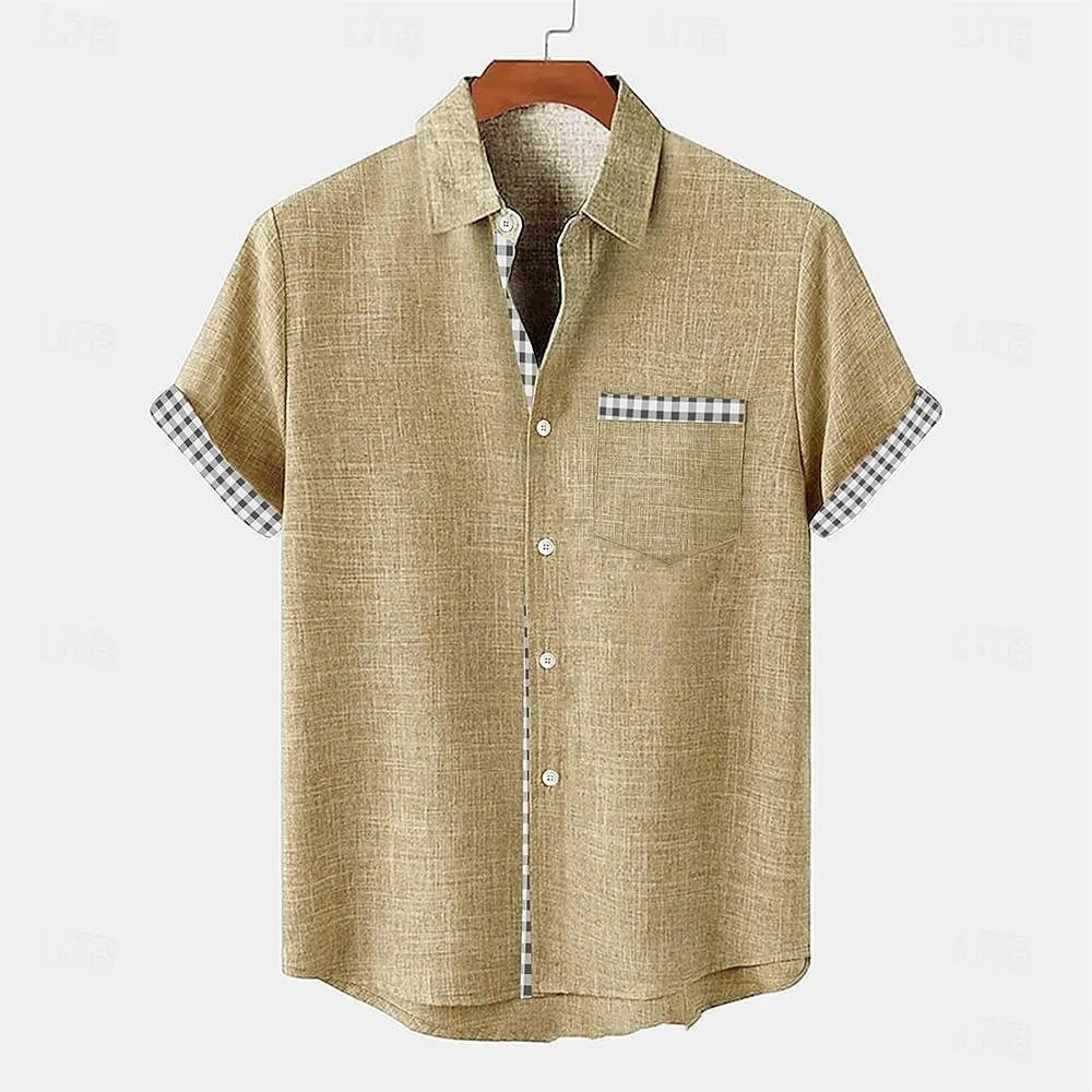 Linen short-sleeved shirt with ocean fish pattern in loose fit, available in multiple colours and sizes for teenagers