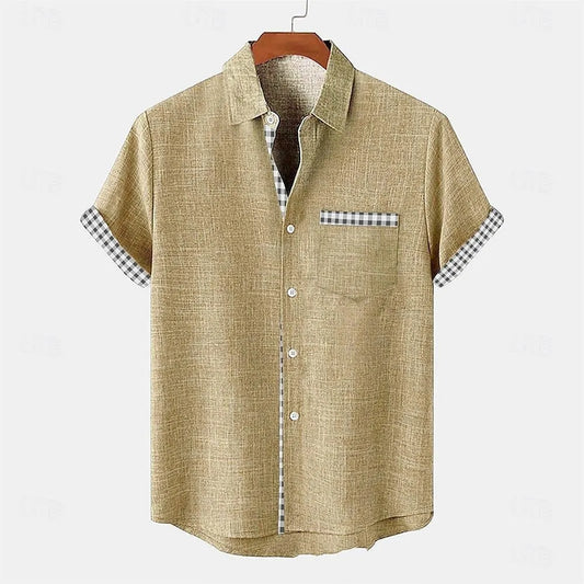 Linen short-sleeved shirt with ocean fish pattern in loose fit, available in multiple colours and sizes for teenagers