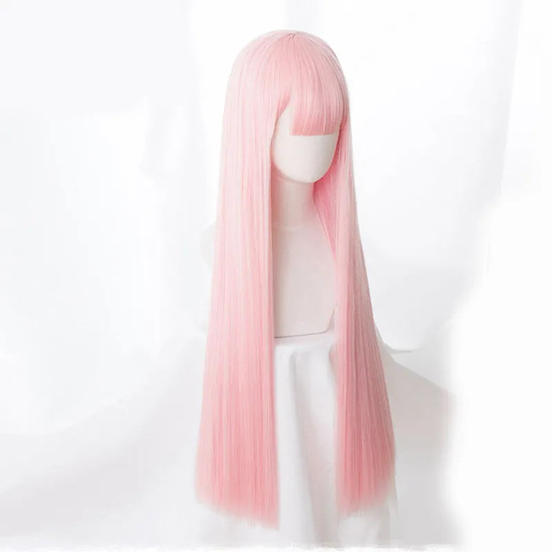 Pink 90cm long cosplay wig made from high temperature wire fibre, ready to wear for costume events.